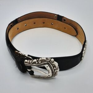Fossil Genuine Black Croc Embossed Leather Belt with Silver Tone Hardwear.